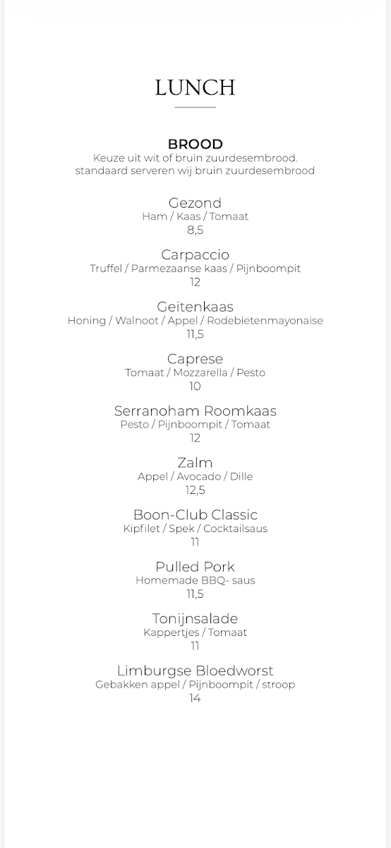 Boon Barista's menu board