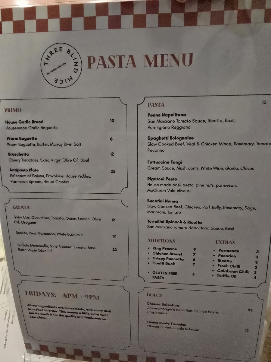 Three Blind Mice - Providore Kitchen menu board