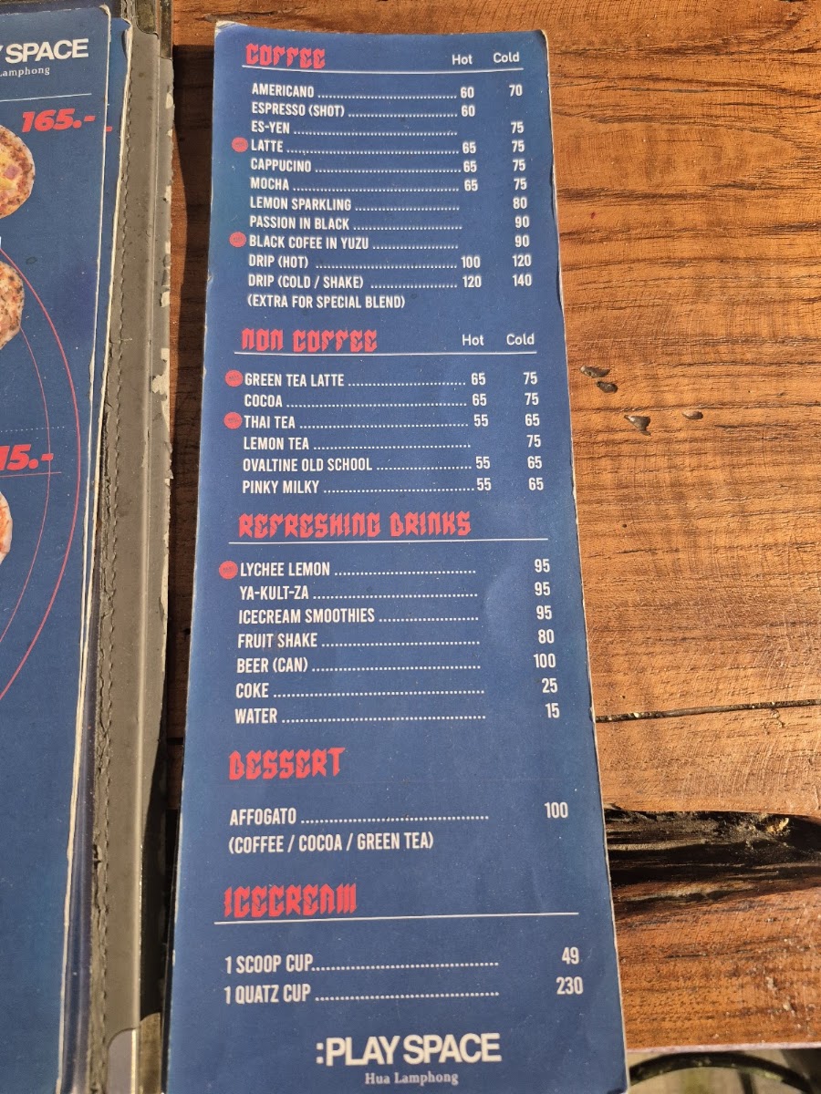 Play Space Cafe menu board