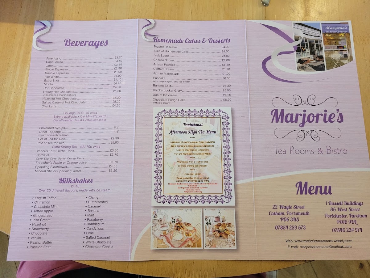 Marjorie's Tearooms & Bistro of Cosham menu board