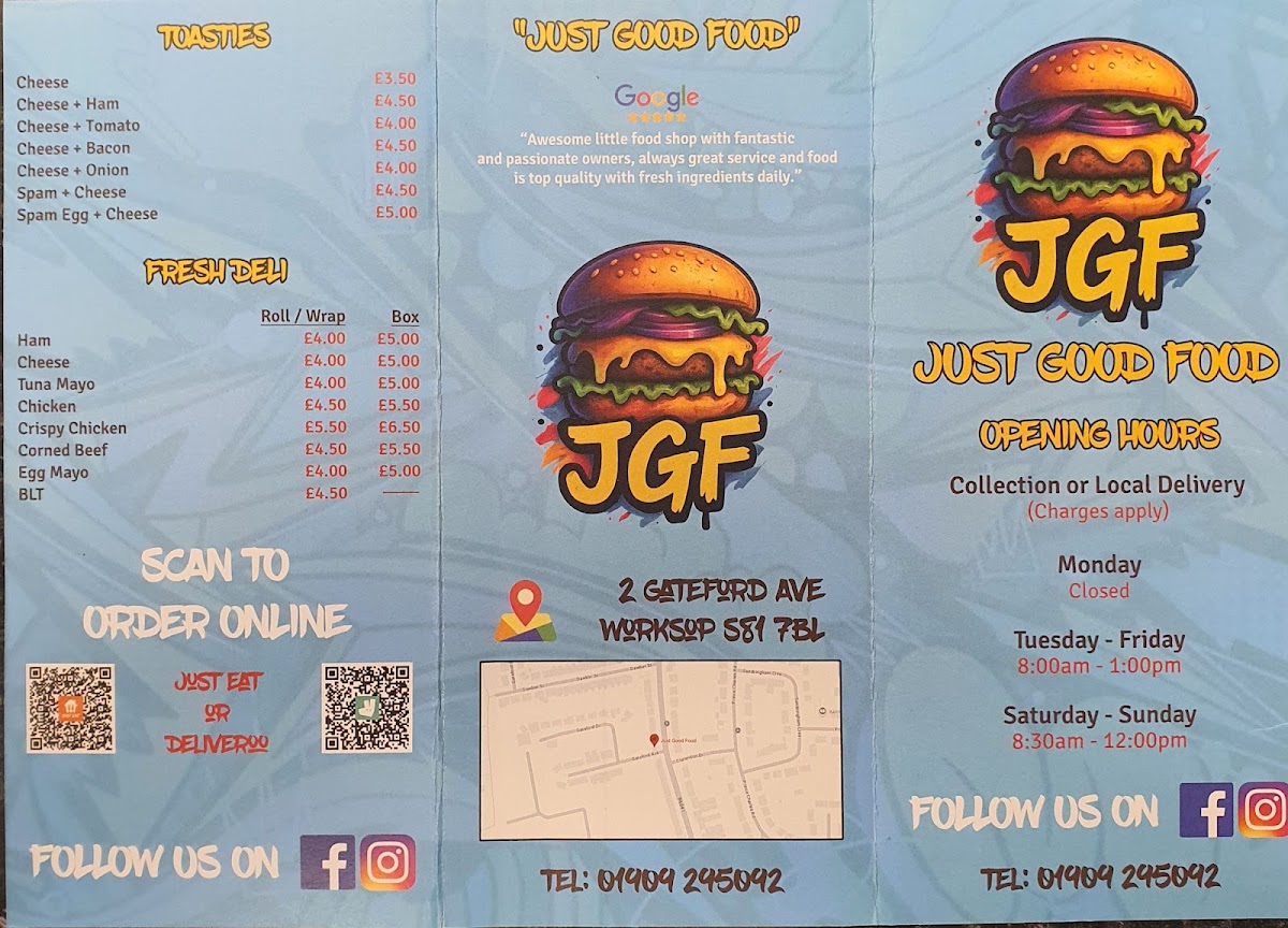 Just Good Food menu board