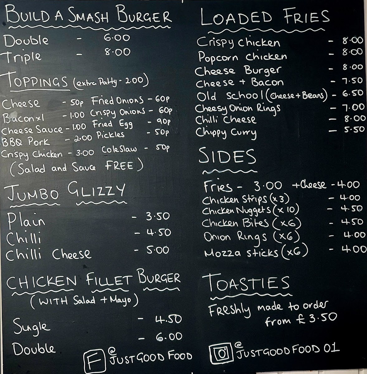 Just Good Food menu board