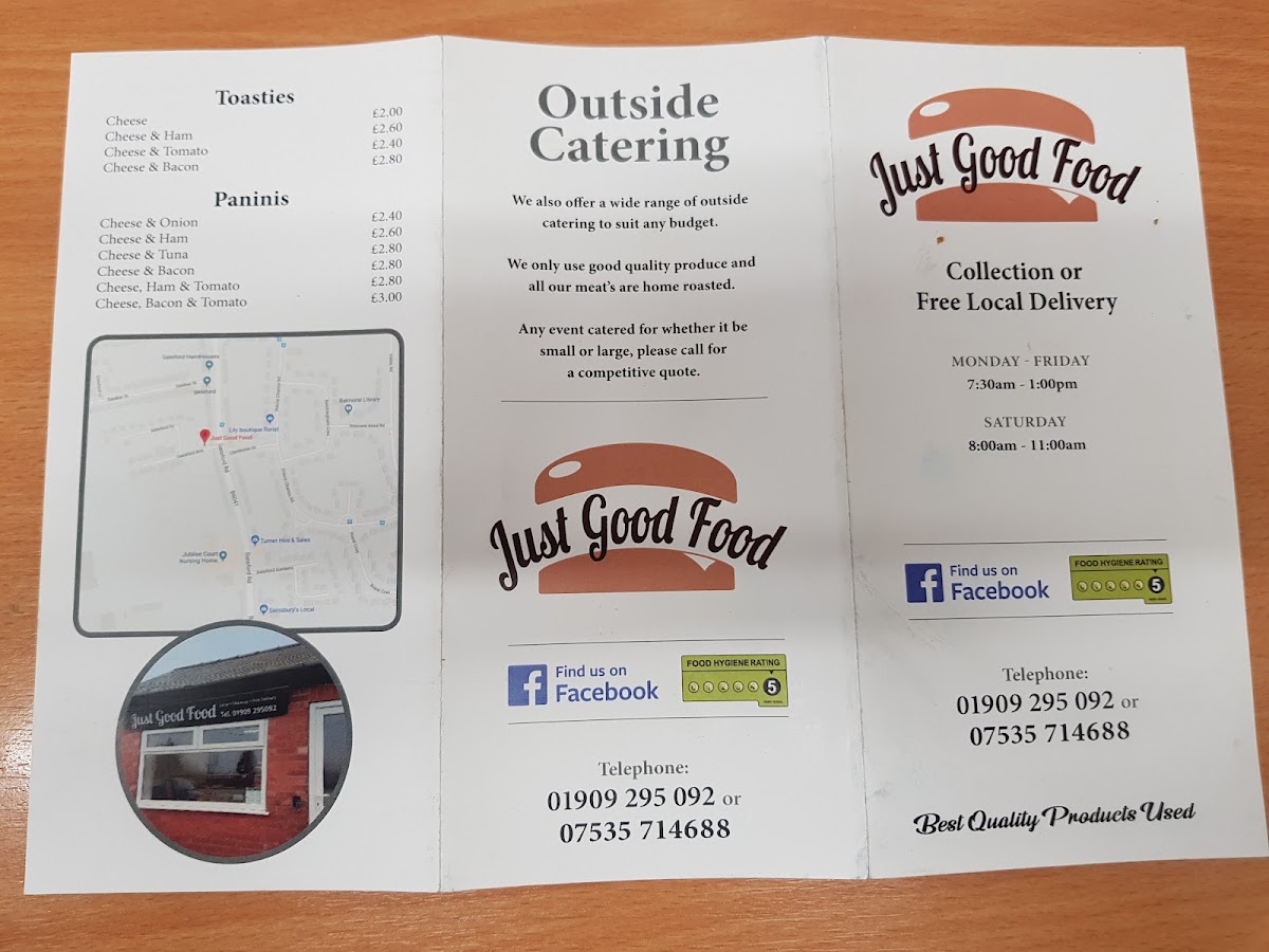 Just Good Food menu board