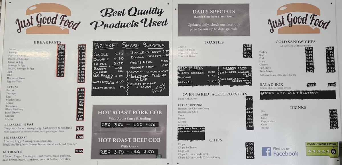 Just Good Food menu board