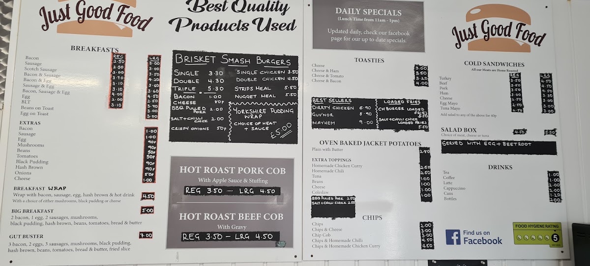 Just Good Food menu board