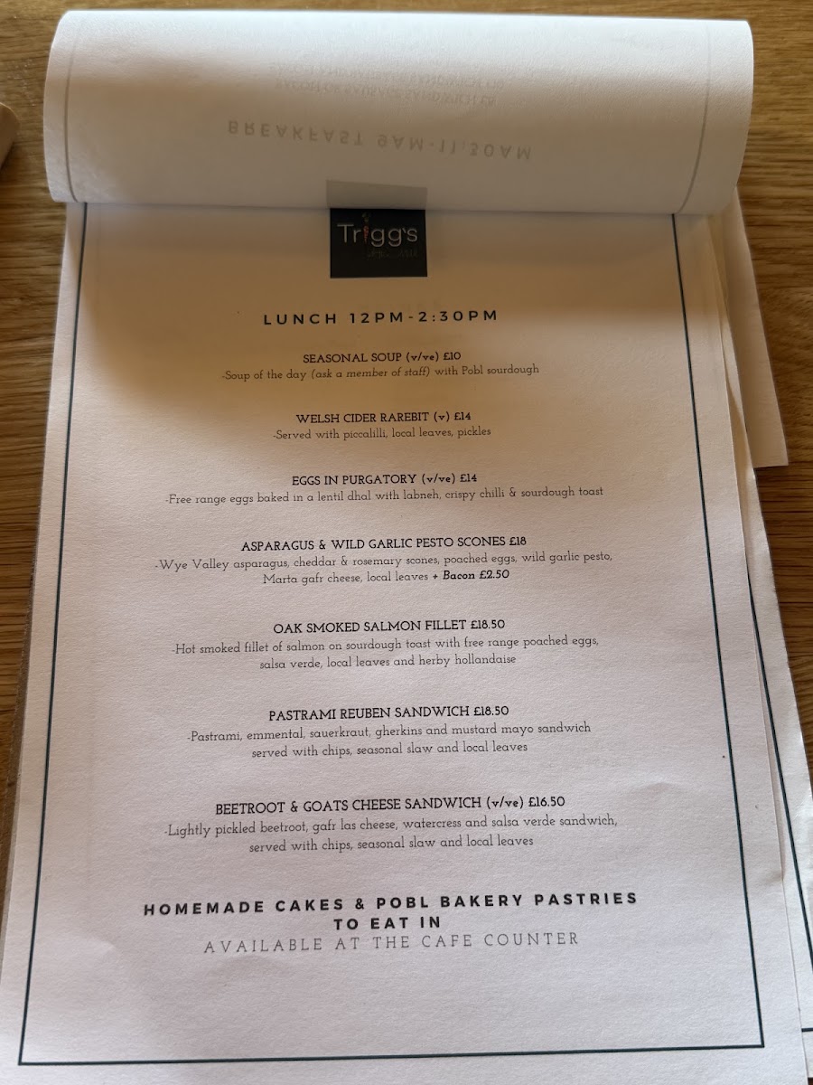 Trigg's at The Mill menu board