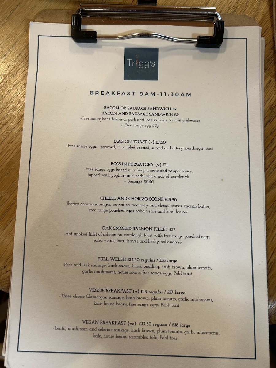Trigg's at The Mill menu board