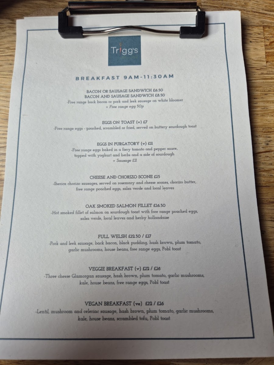 Trigg's at The Mill menu board