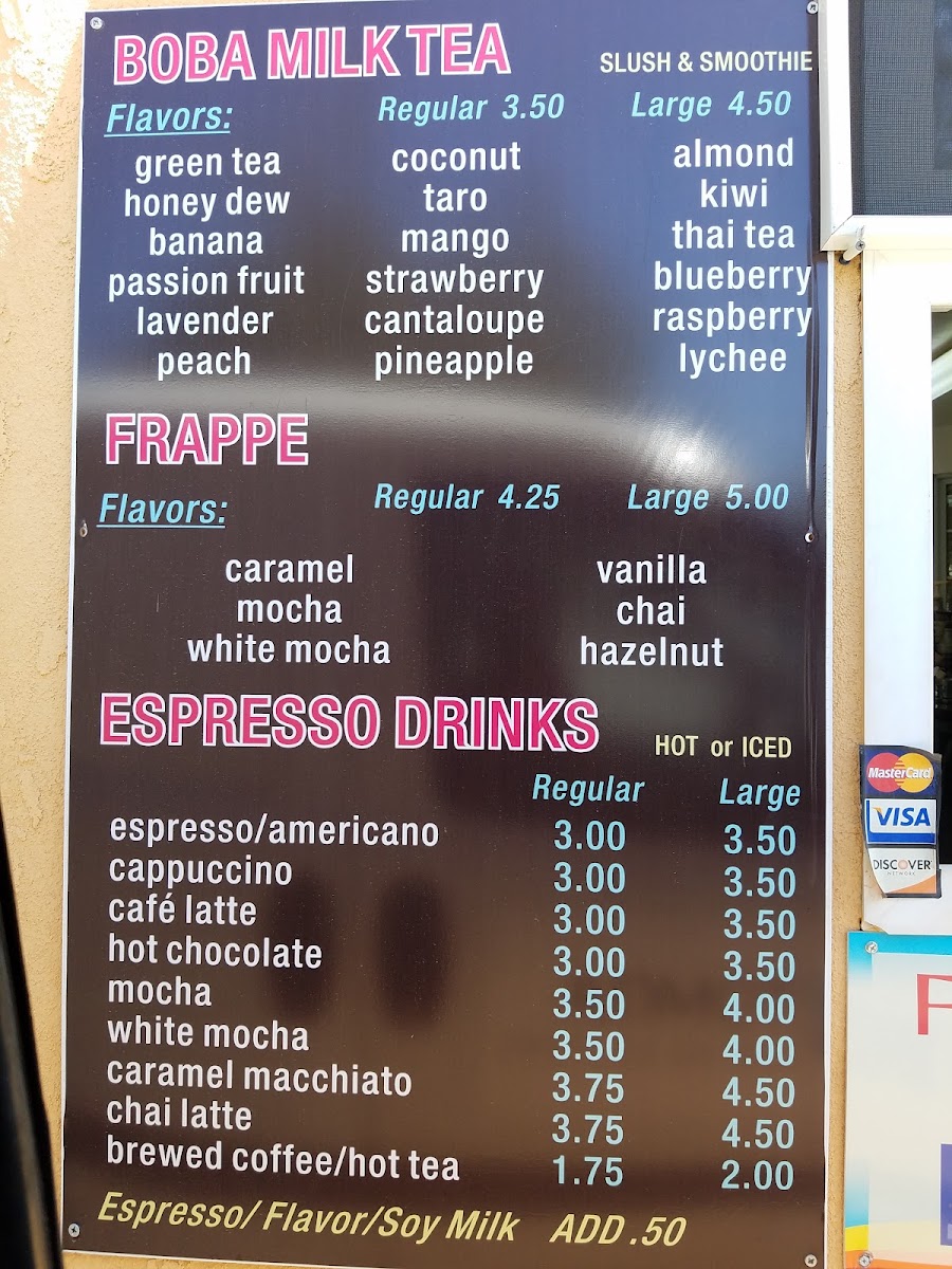 Drink Station Boba, Coffee, & Shaved Ice menu board