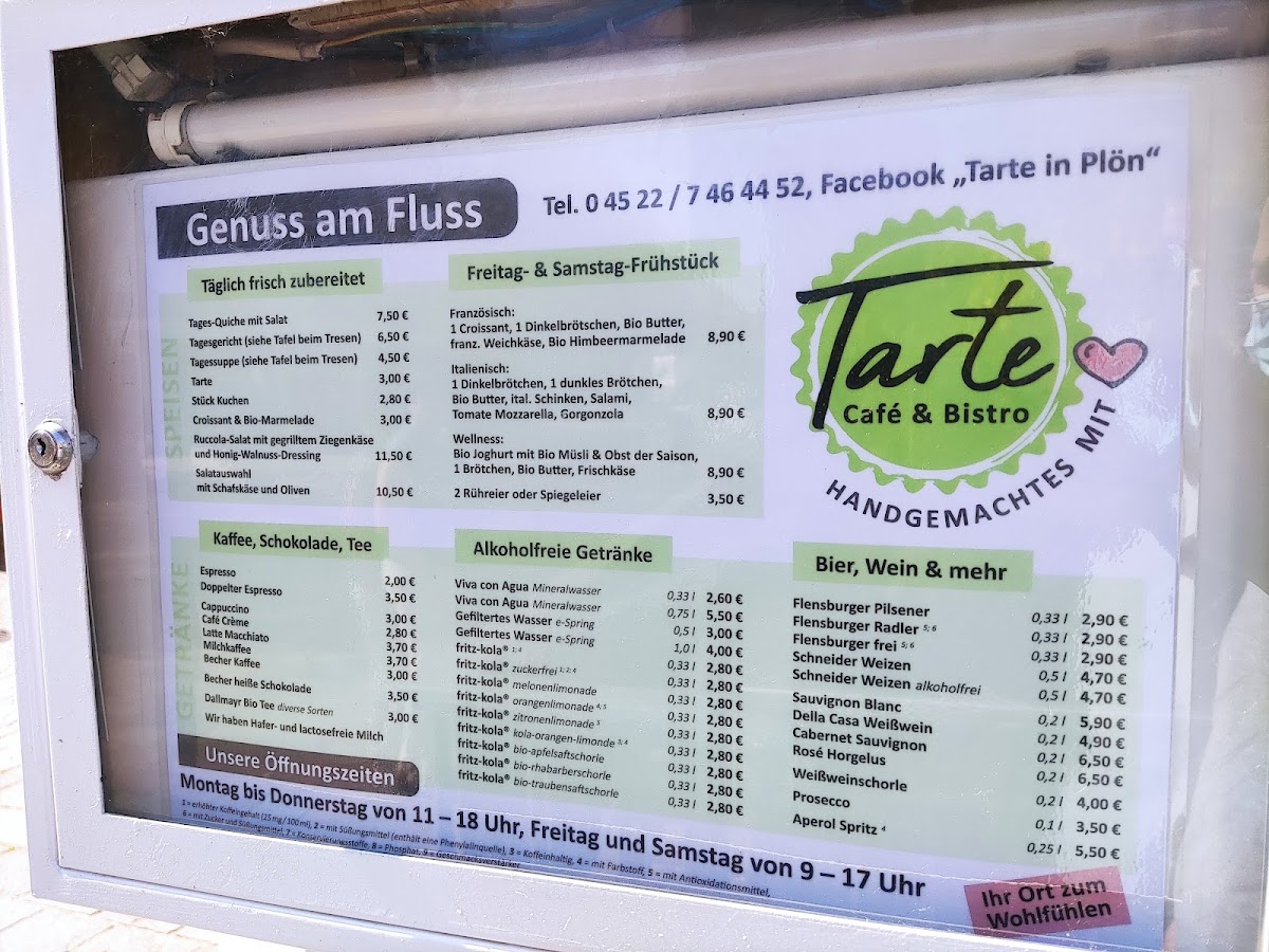 Tarte Café & Bistro menu board