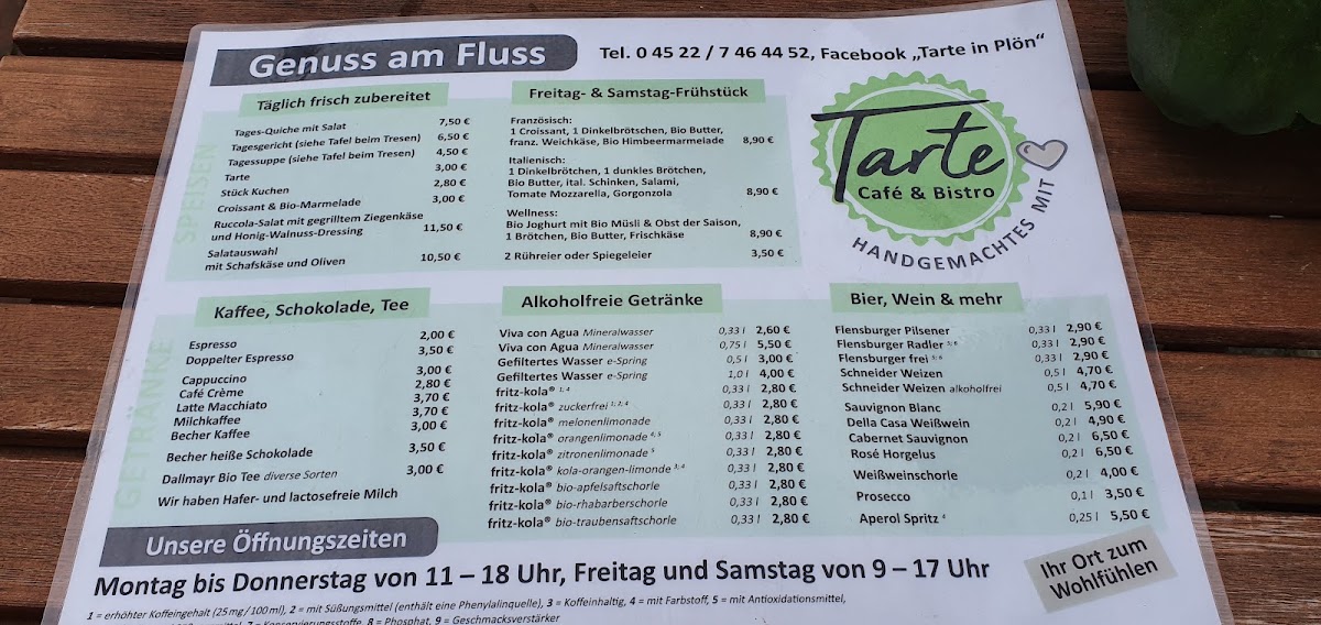 Tarte Café & Bistro menu board