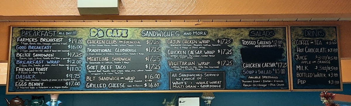 D's Cafe menu board