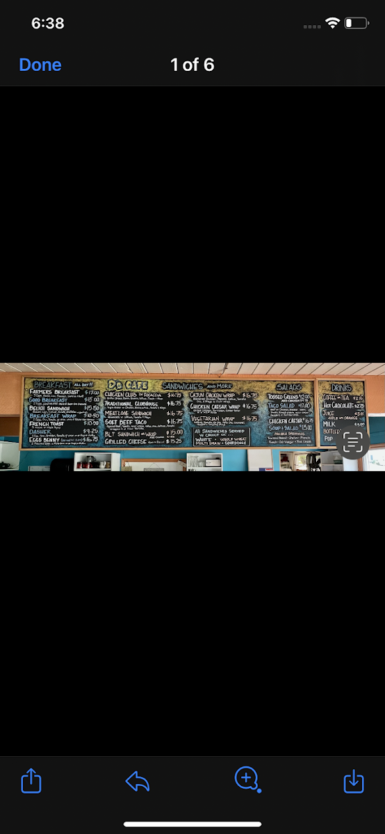 D's Cafe menu board
