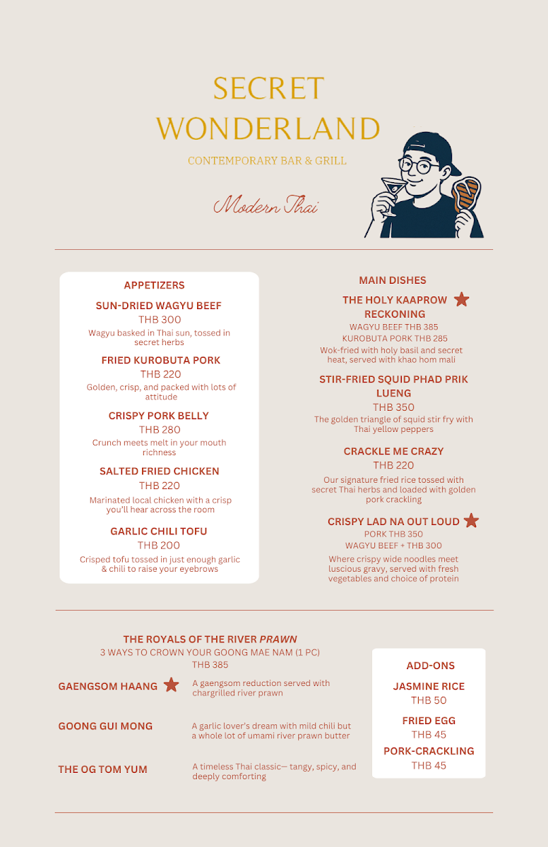 Secret Wonderland menu board