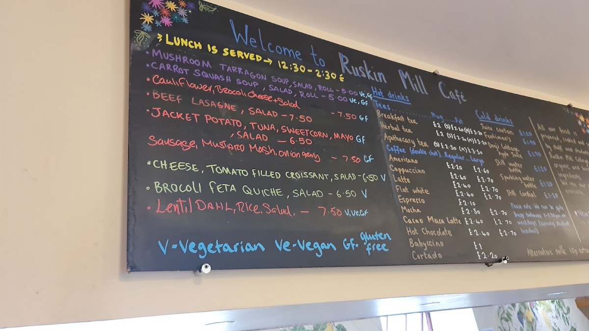 Ruskin Mill Cafe menu board