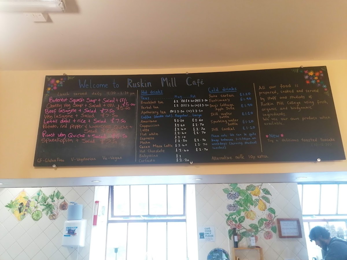 Ruskin Mill Cafe menu board