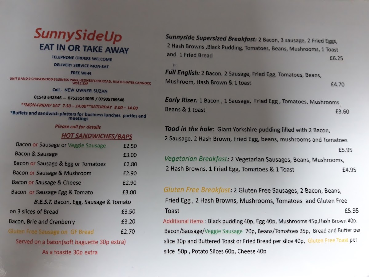 Sunny Side Up Cafe menu board