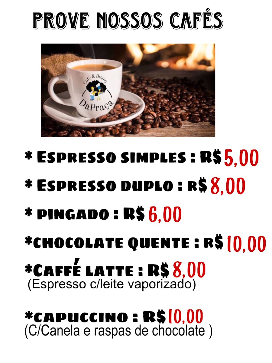 Café & Bistrô Dapraça menu board