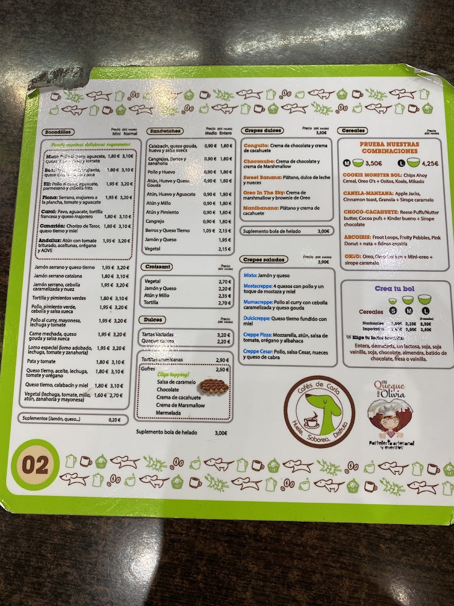 Cafés de Carla menu board