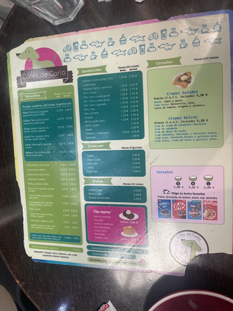Cafés de Carla menu board