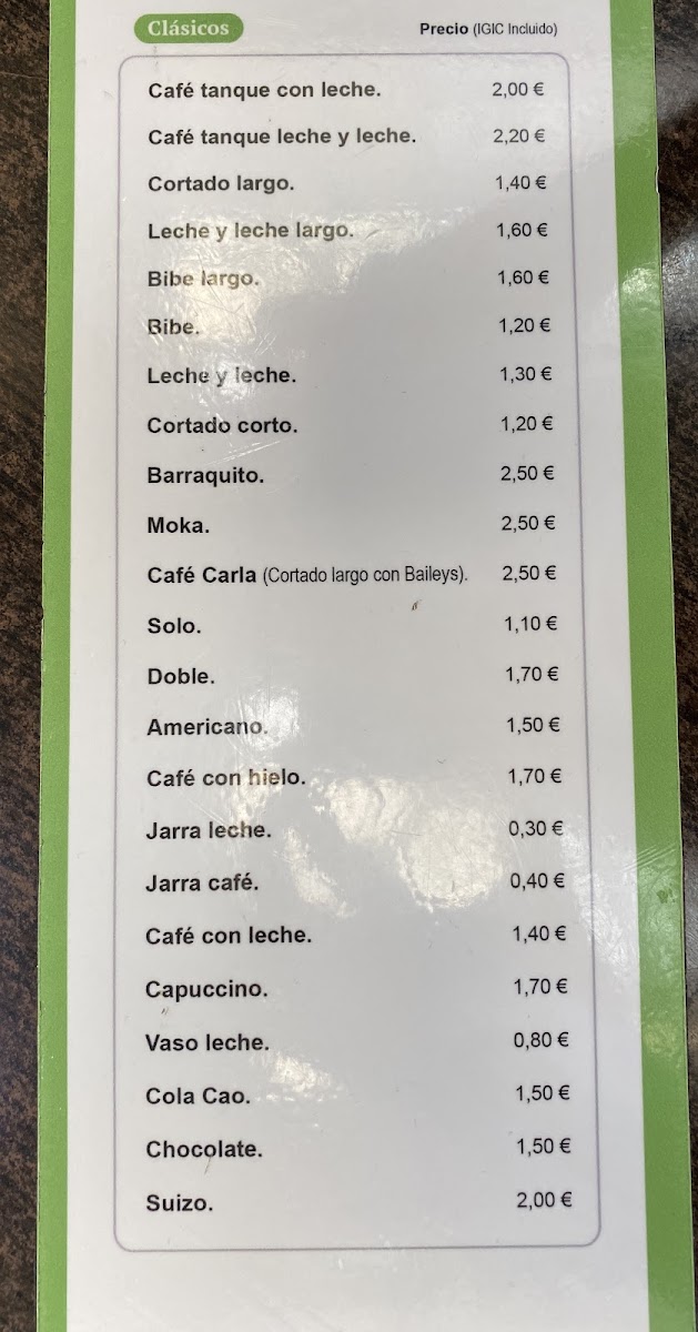 Cafés de Carla menu board
