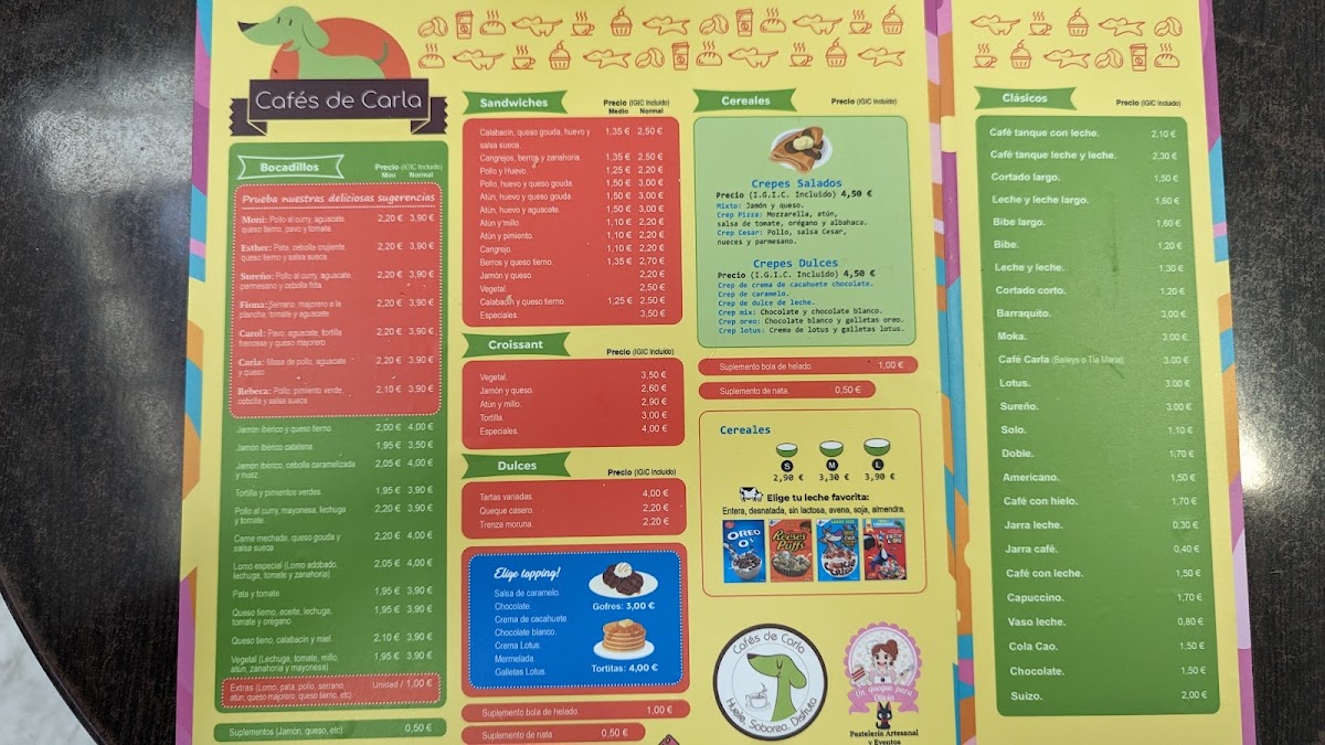 Cafés de Carla menu board