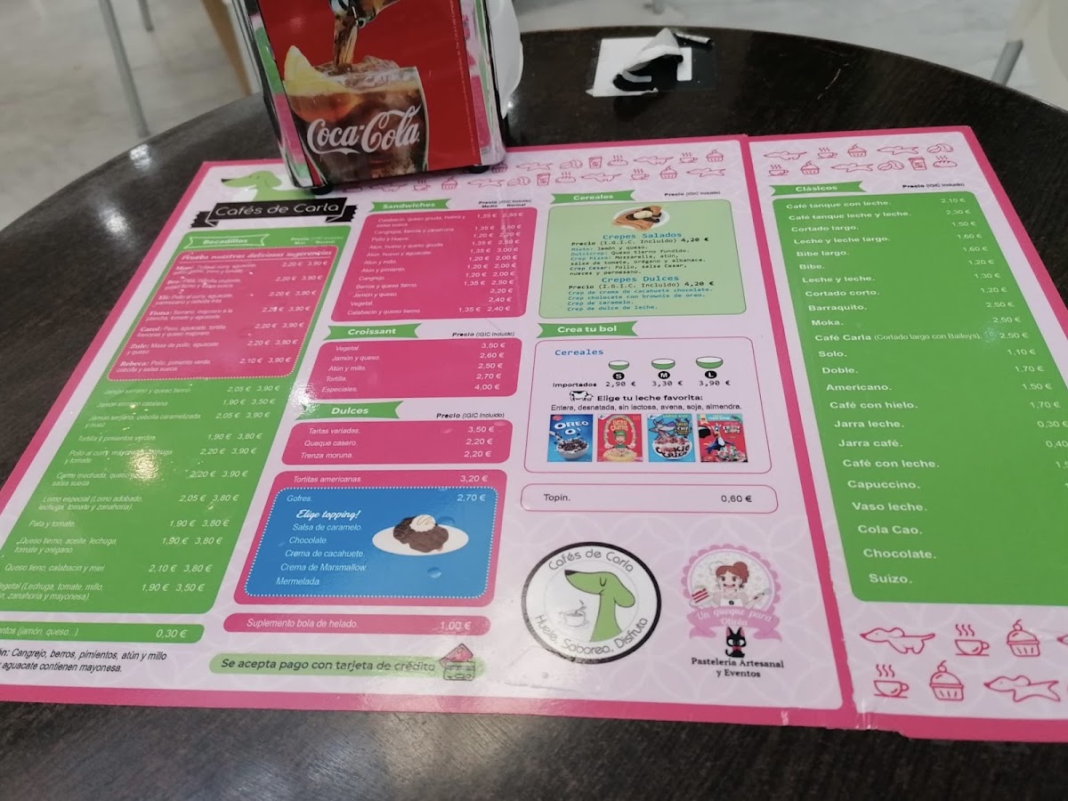 Cafés de Carla menu board