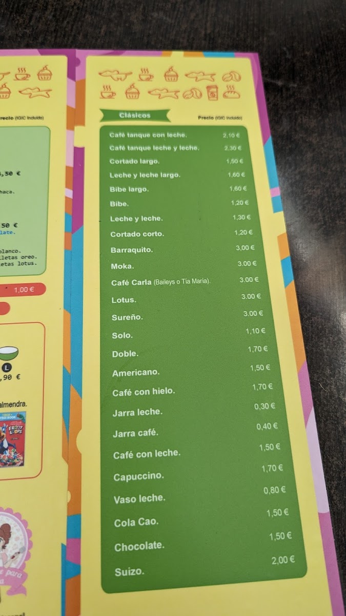 Cafés de Carla menu board