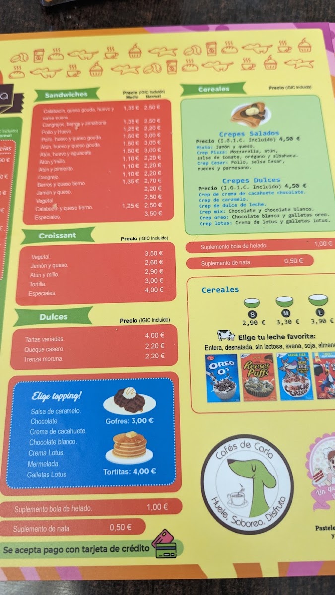 Cafés de Carla menu board