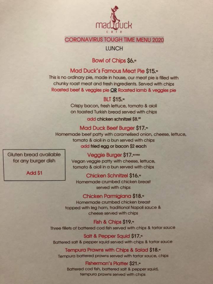 Mad Duck Cafe menu board