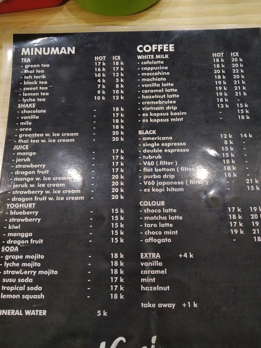 Kopi Simpang 80 menu board