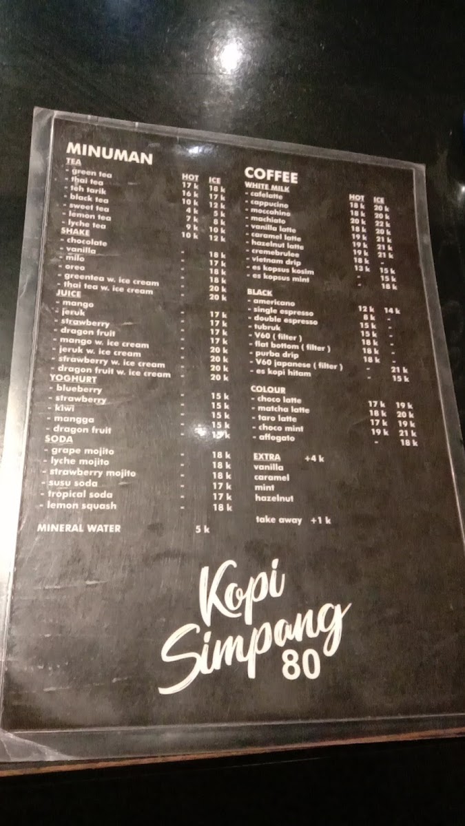 Kopi Simpang 80 menu board