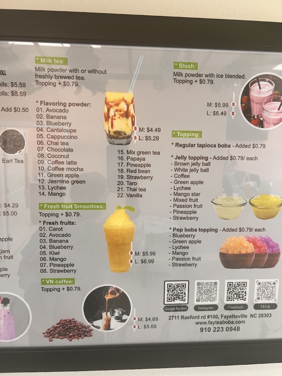 Tealicious Boba menu board