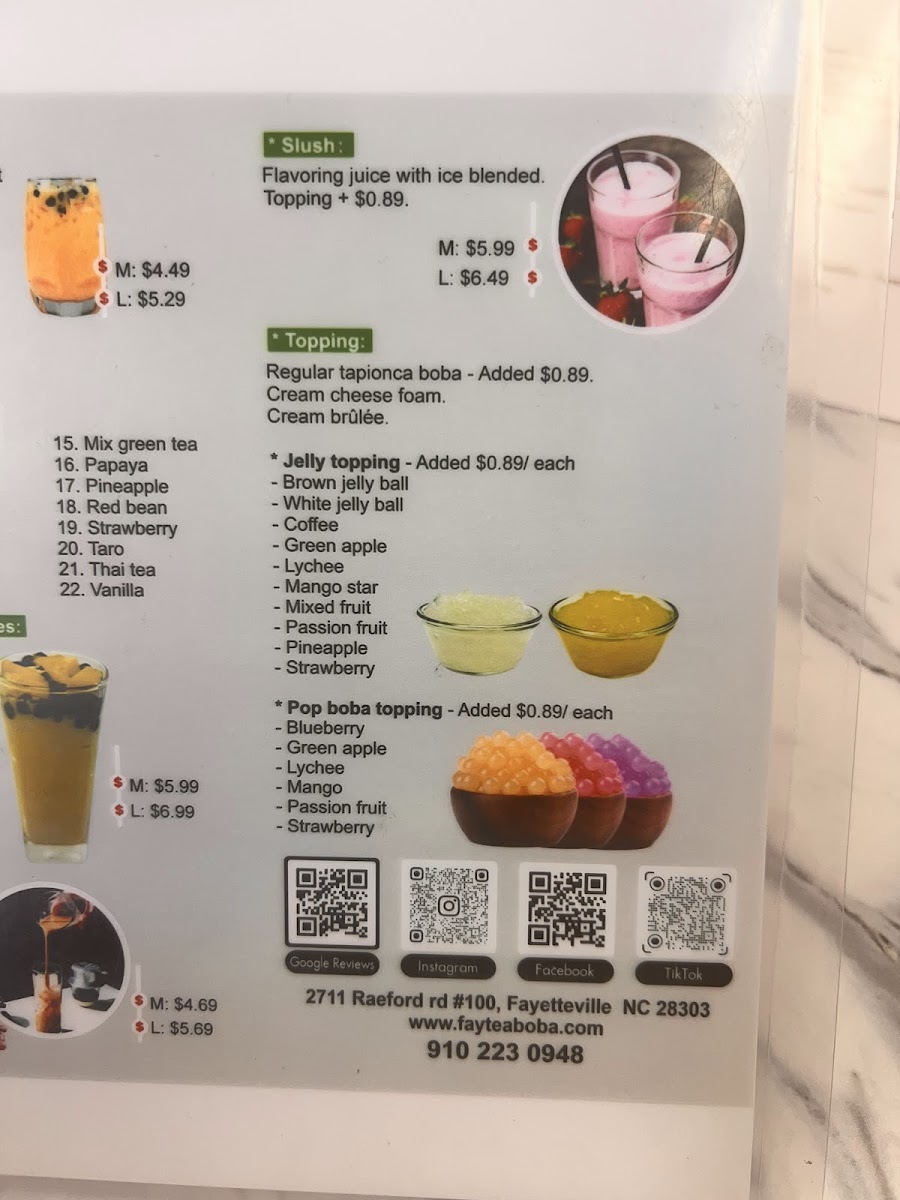Tealicious Boba menu board