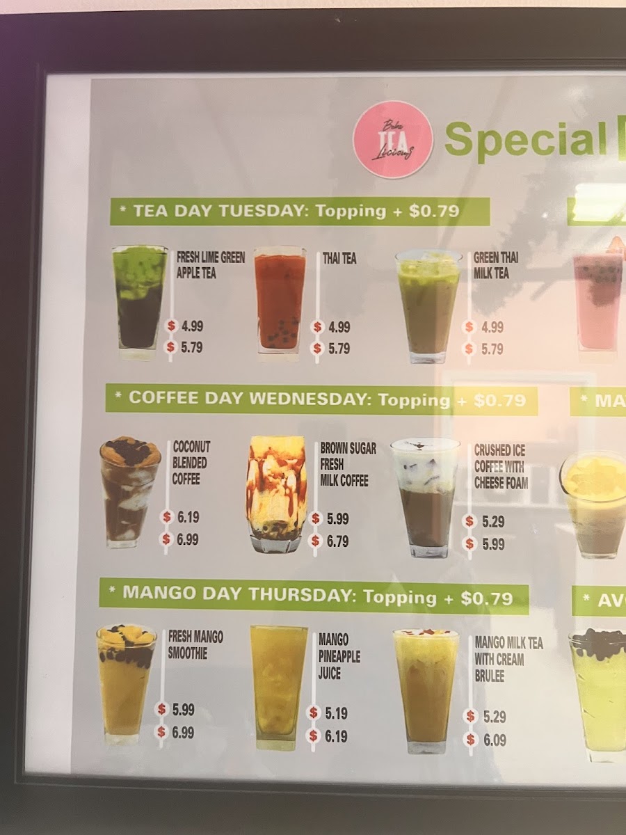 Tealicious Boba menu board