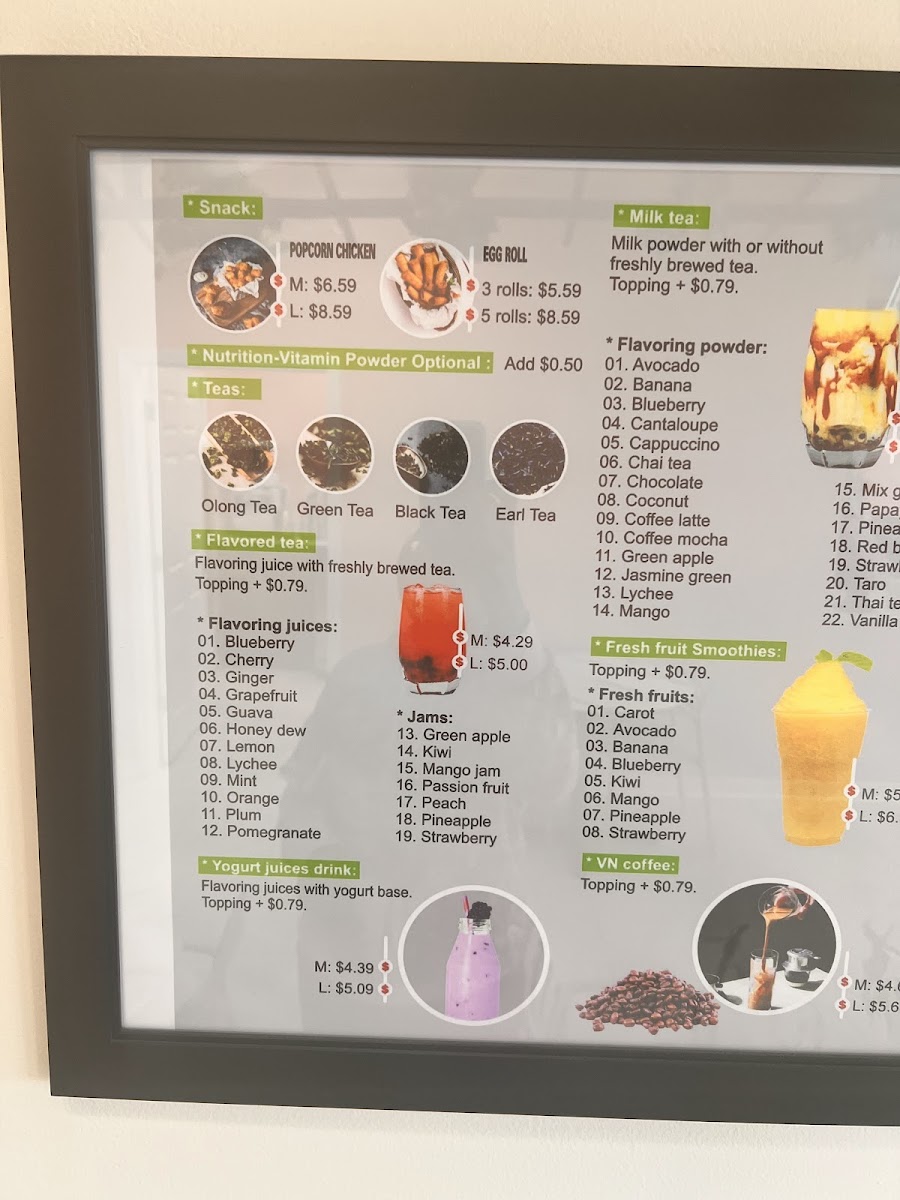 Tealicious Boba menu board