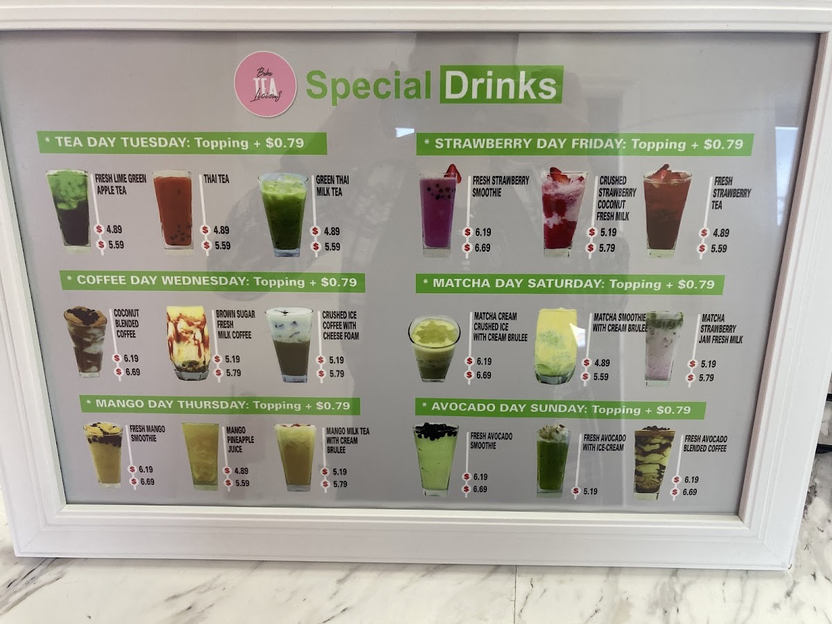 Tealicious Boba menu board