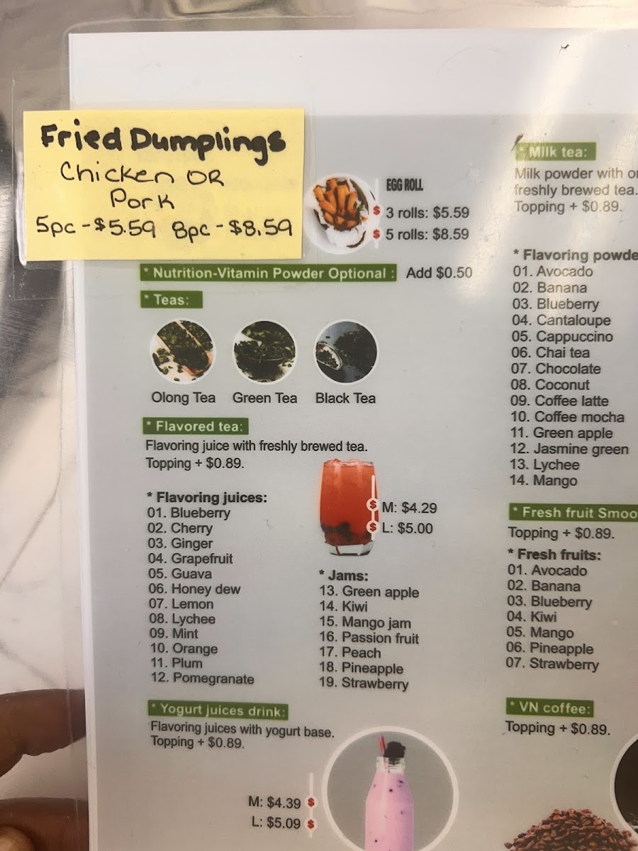 Tealicious Boba menu board
