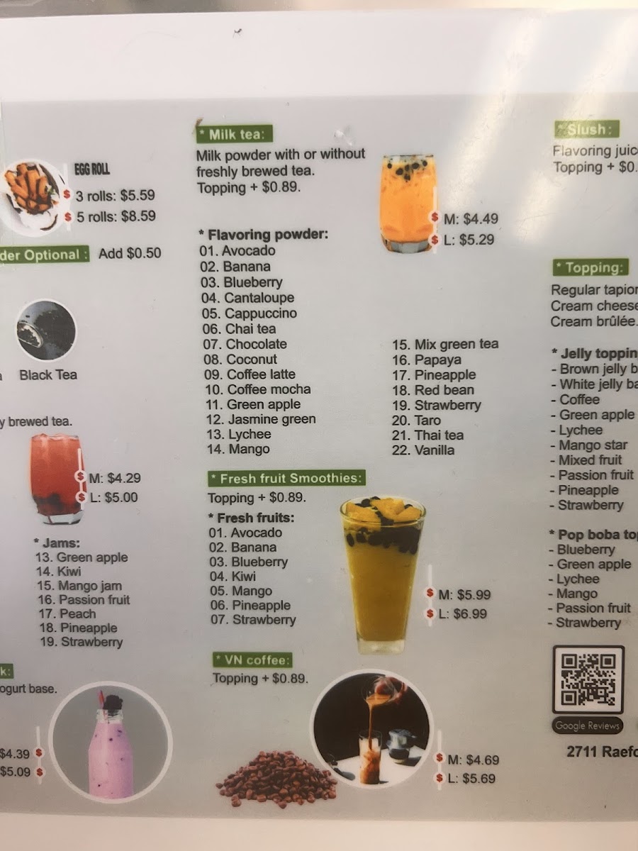 Tealicious Boba menu board