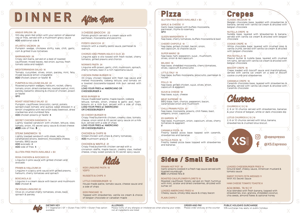 XS Espresso Rosemeadow menu board