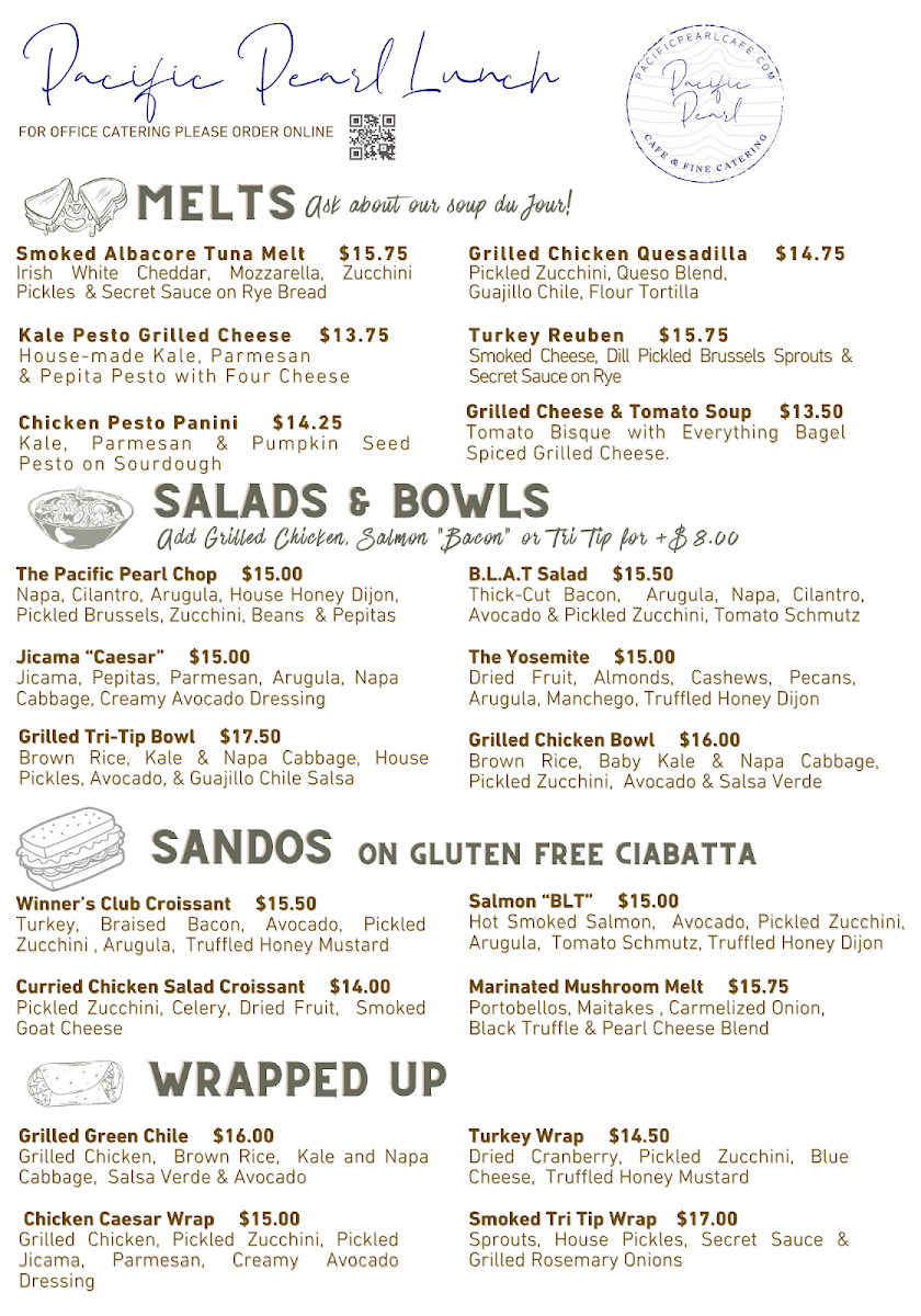Pacific Pearl Cafe menu board