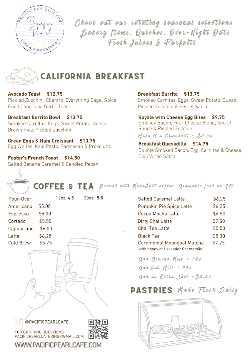 Pacific Pearl Cafe menu board