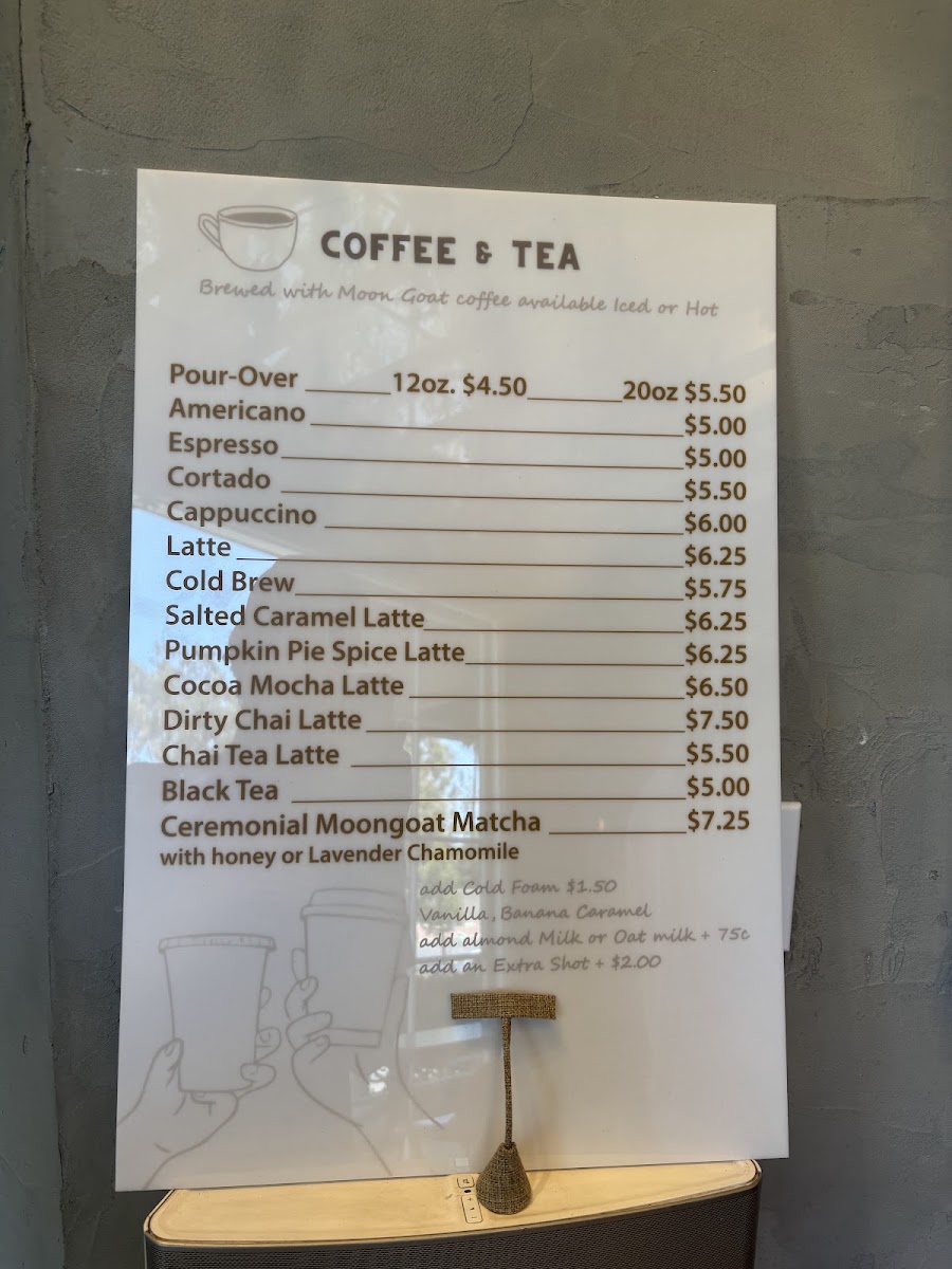 Pacific Pearl Cafe menu board