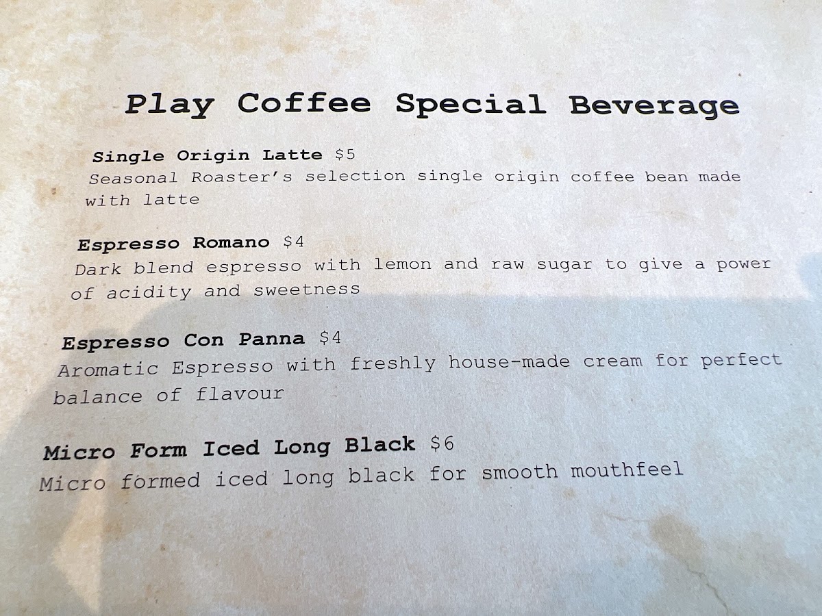 Play Coffee - Lidcombe menu board