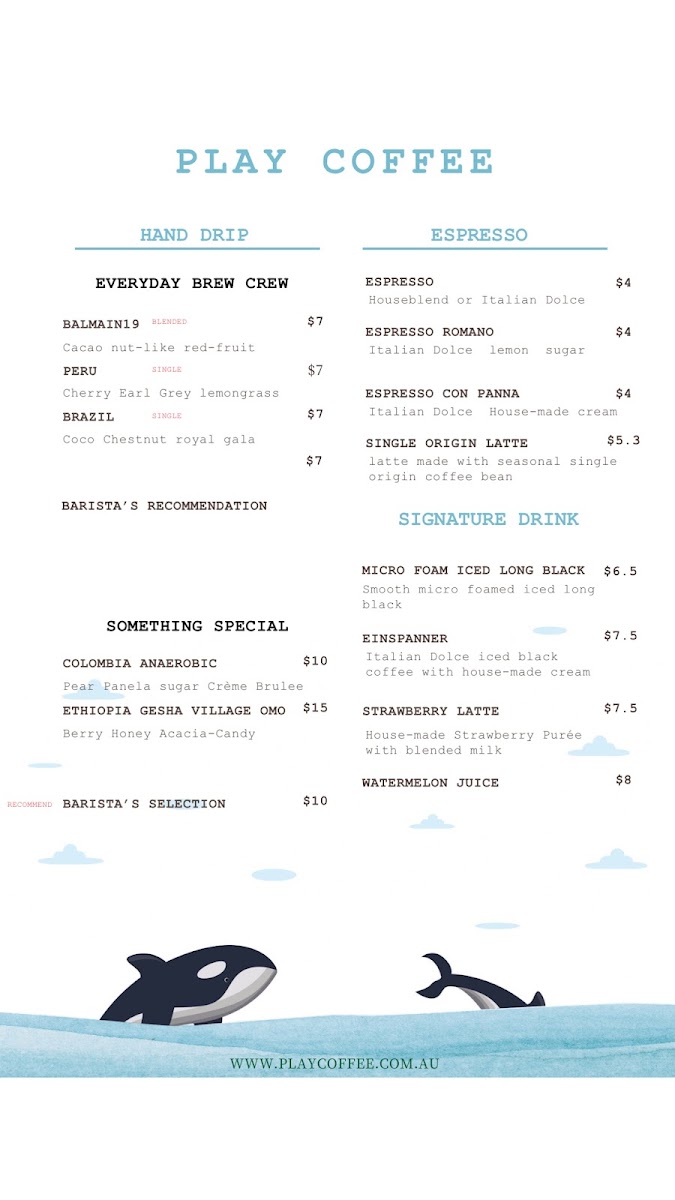 Play Coffee - Lidcombe menu board