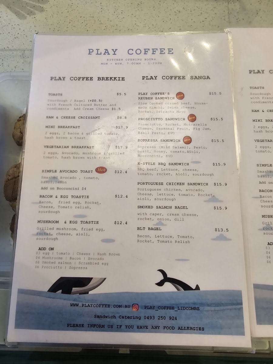 Play Coffee - Lidcombe menu board