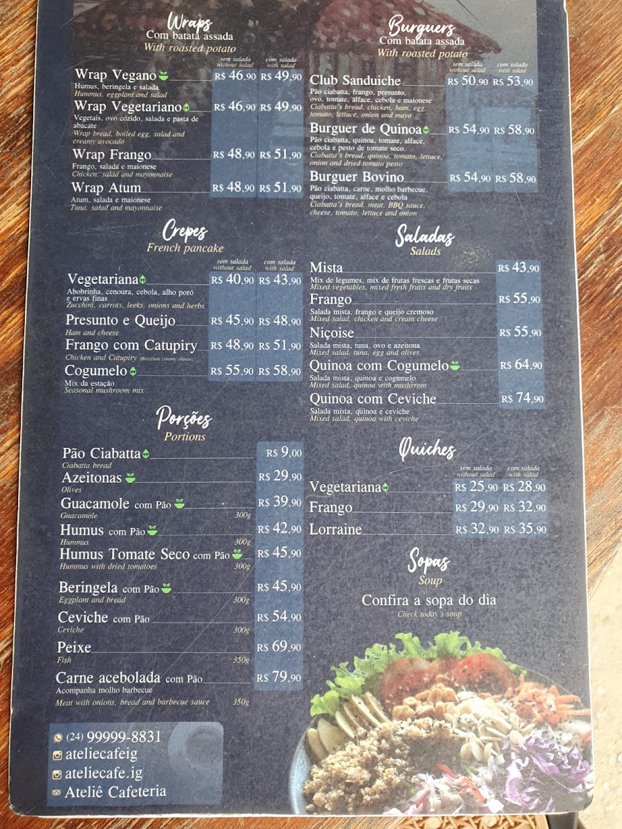 Ateliê Cafeteria menu board