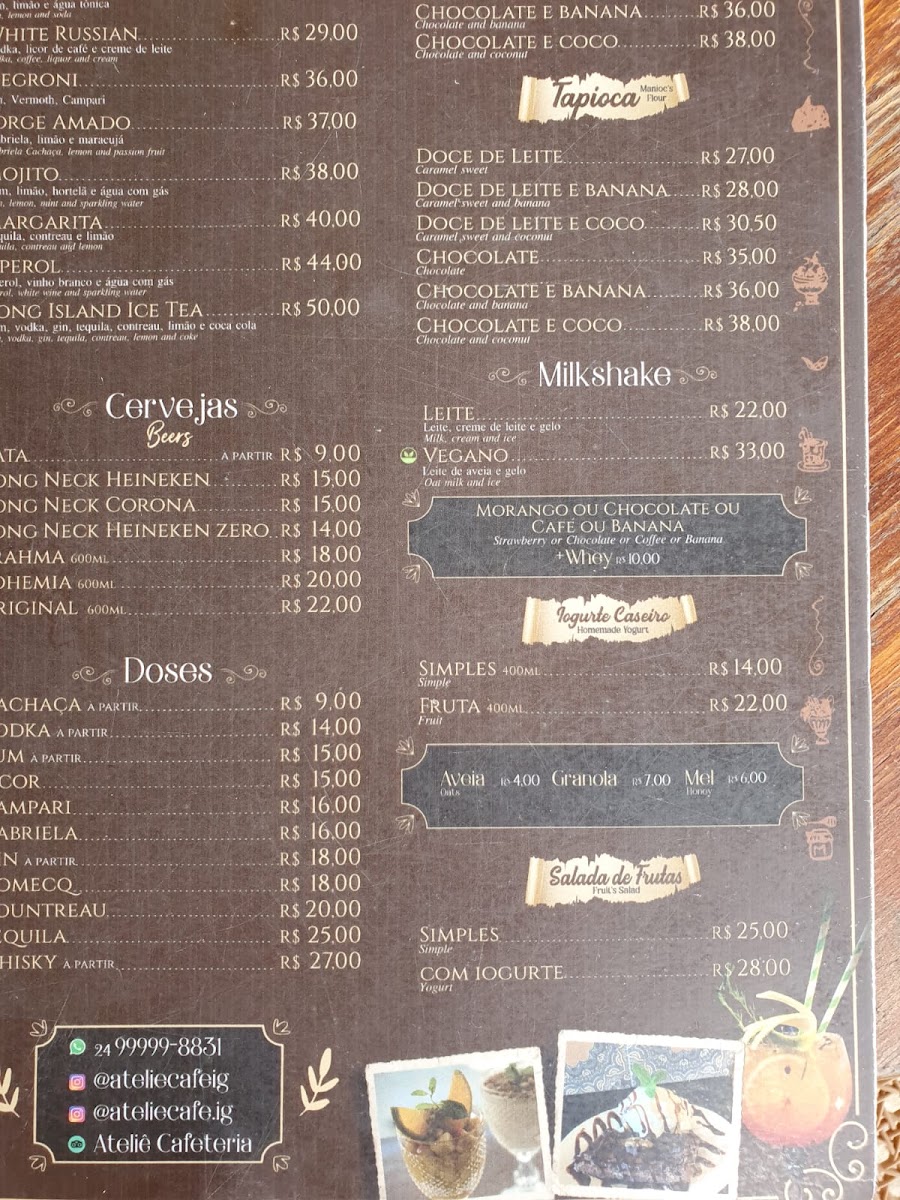 Ateliê Cafeteria menu board