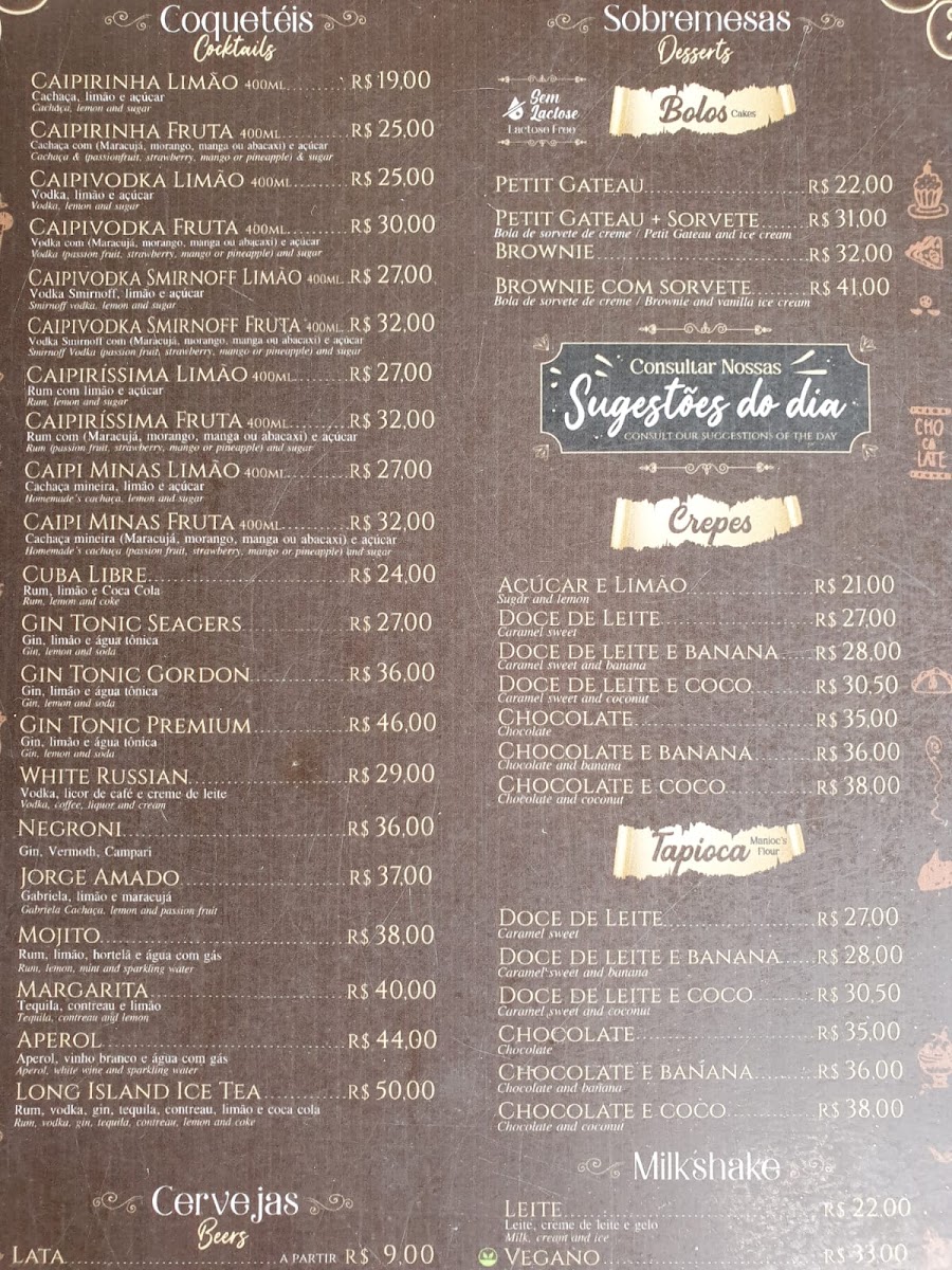 Ateliê Cafeteria menu board