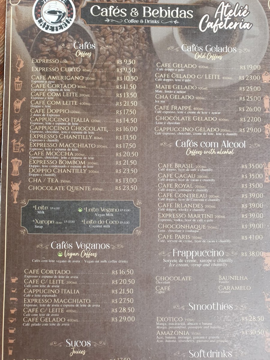 Ateliê Cafeteria menu board
